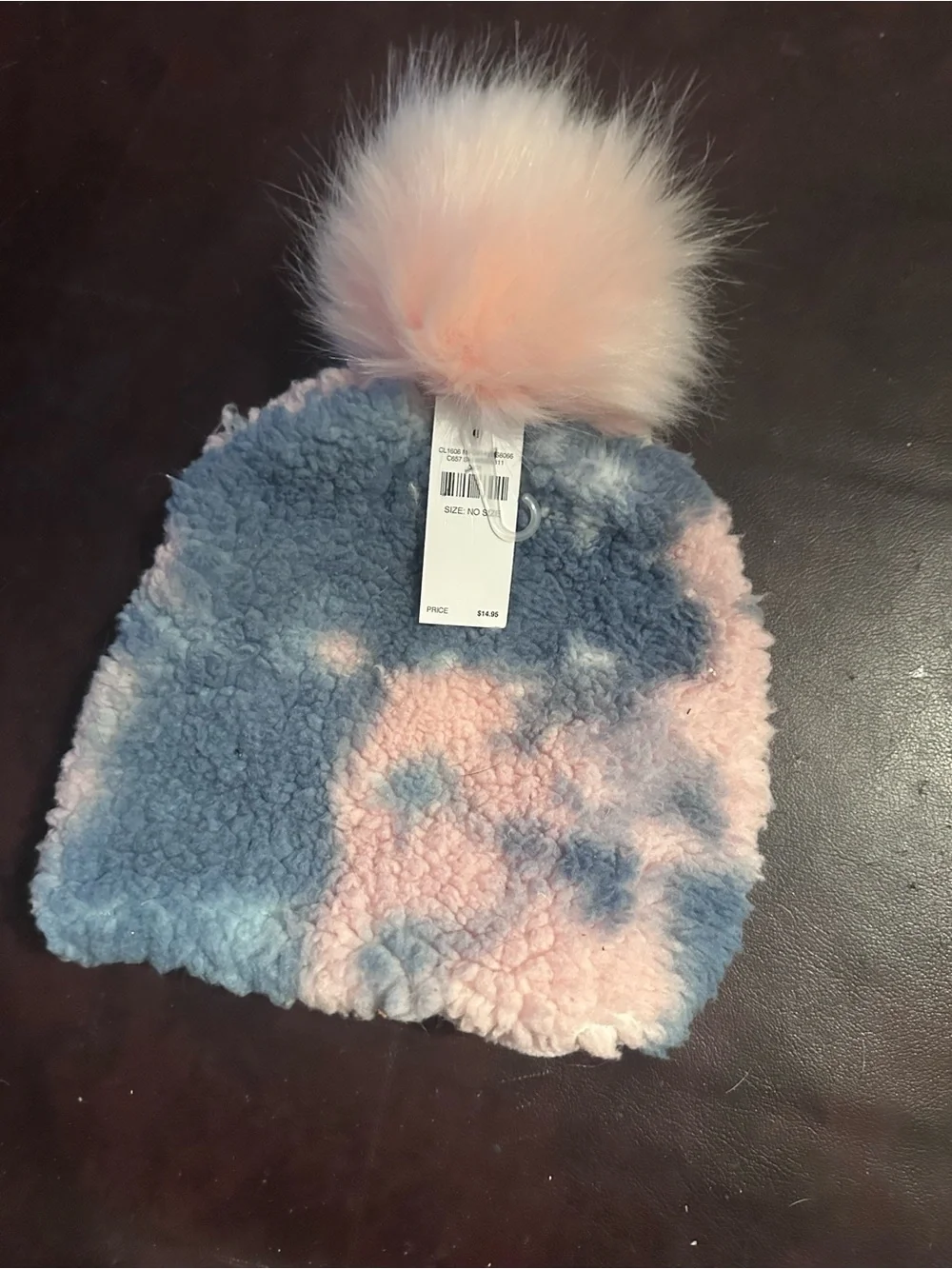 Justice Pink & Light Blue Faux Fur Pom Sherpa Beanie